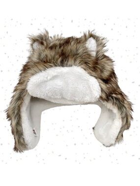 Lazy One Baby Wolf Critter Cap Hat Faux Fur Animal Coyote Wild Infant Size S